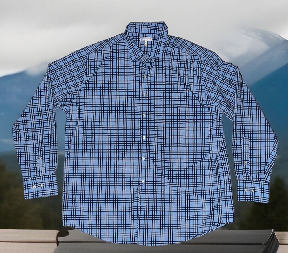 Peter Millar Shirt Mens XL *BLaCk & BLuE* Summer Comfort Stretch Plaid